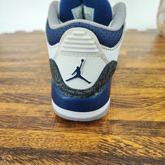 Nike Kid’s Air Jordan 3 Retro PS GS White Midnight Navy Sneakers Size 11C US - Picture 7 of 9